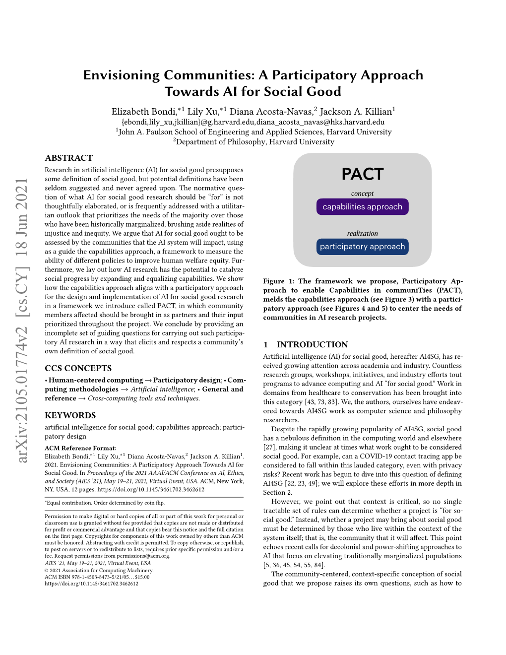 A Participatory Approach Towards AI for Social Good Elizabeth Bondi,∗1 Lily Xu,∗1 Diana Acosta-Navas,2 Jackson A