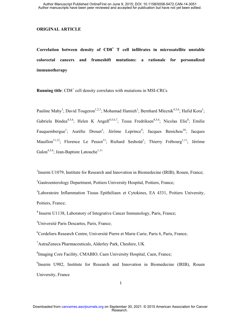 ORIGINAL ARTICLE Correlation Between Density of CD8 + T Cell