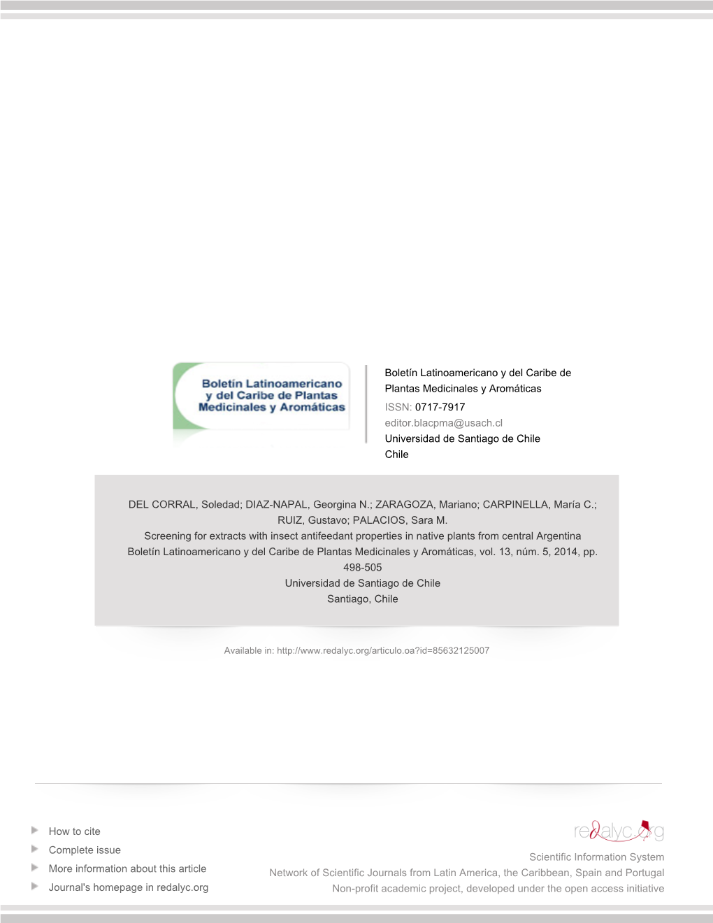 Redalyc.Screening for Extracts with Insect Antifeedant Properties In