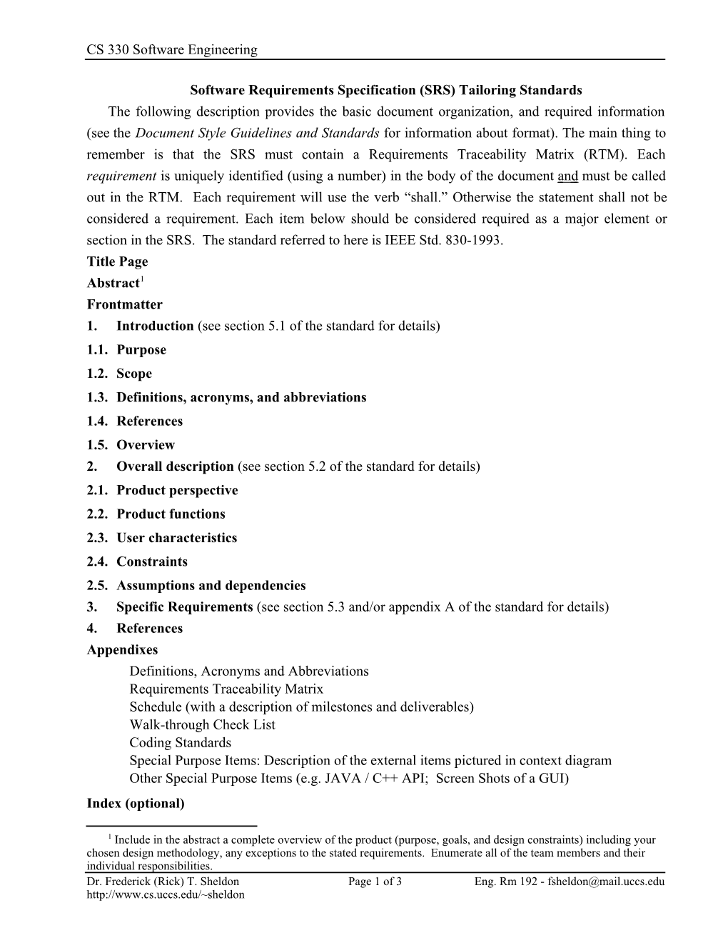 Software Requirements Specification (SRS) Tailoring Standards