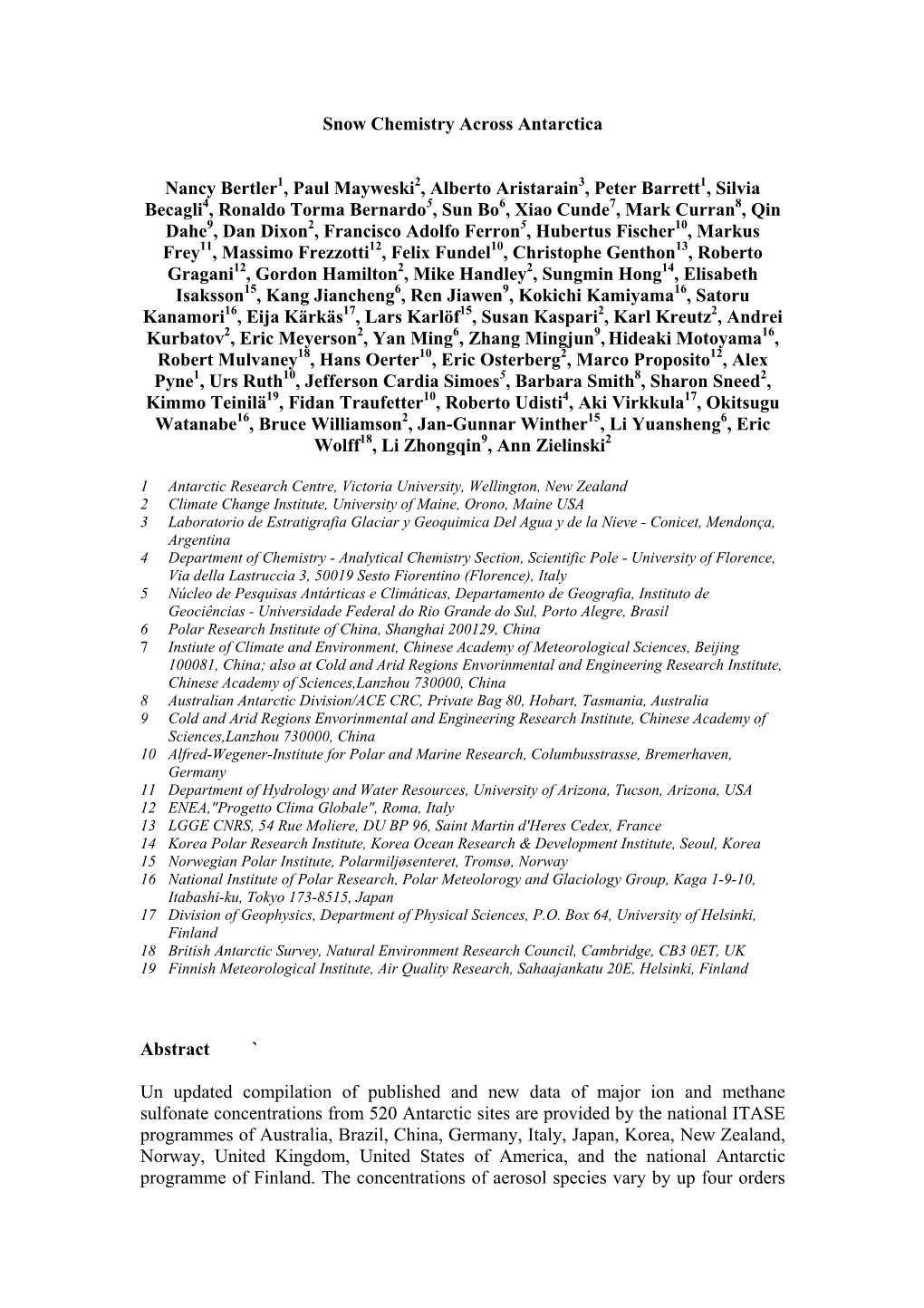 Report of the ITASE Chemistry Synthesis Group