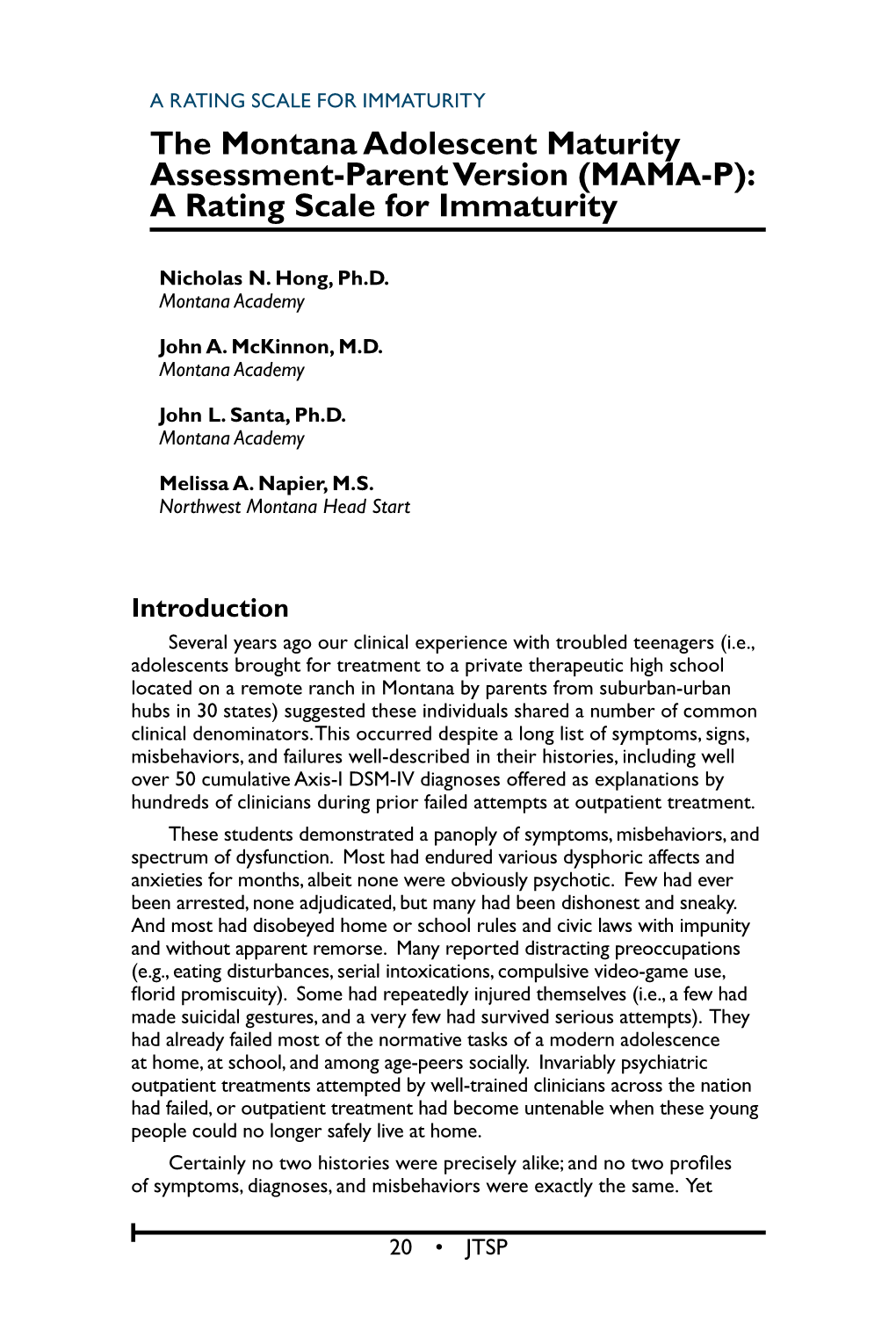 The Montana Adolescent Maturity Assessment-Parent Version (MAMA-P): a Rating Scale for Immaturity