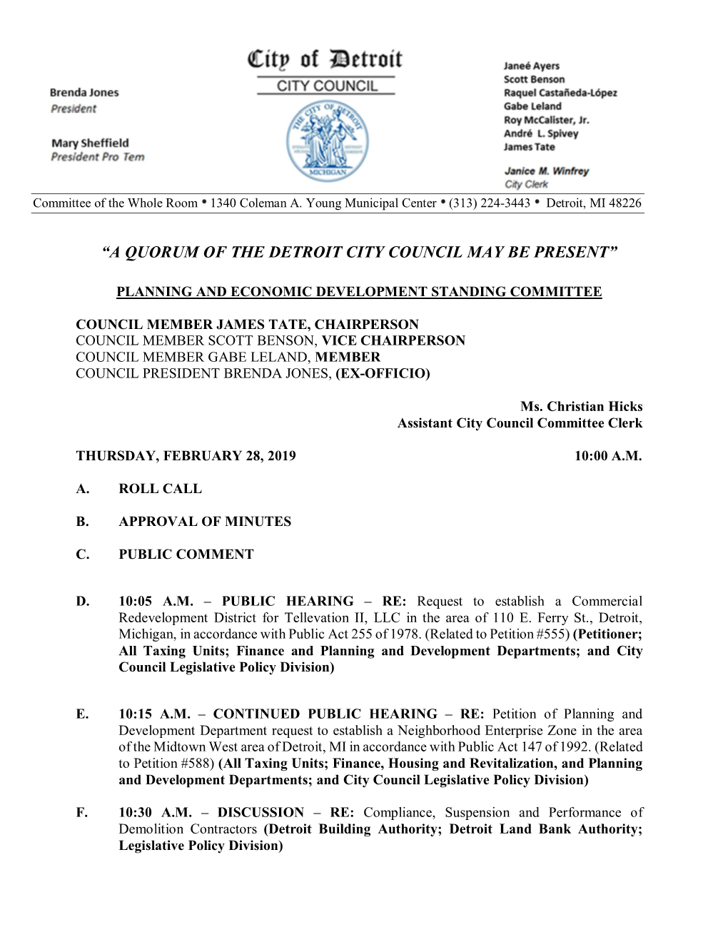 “A Quorum of the Detroit City Council May Be Present”