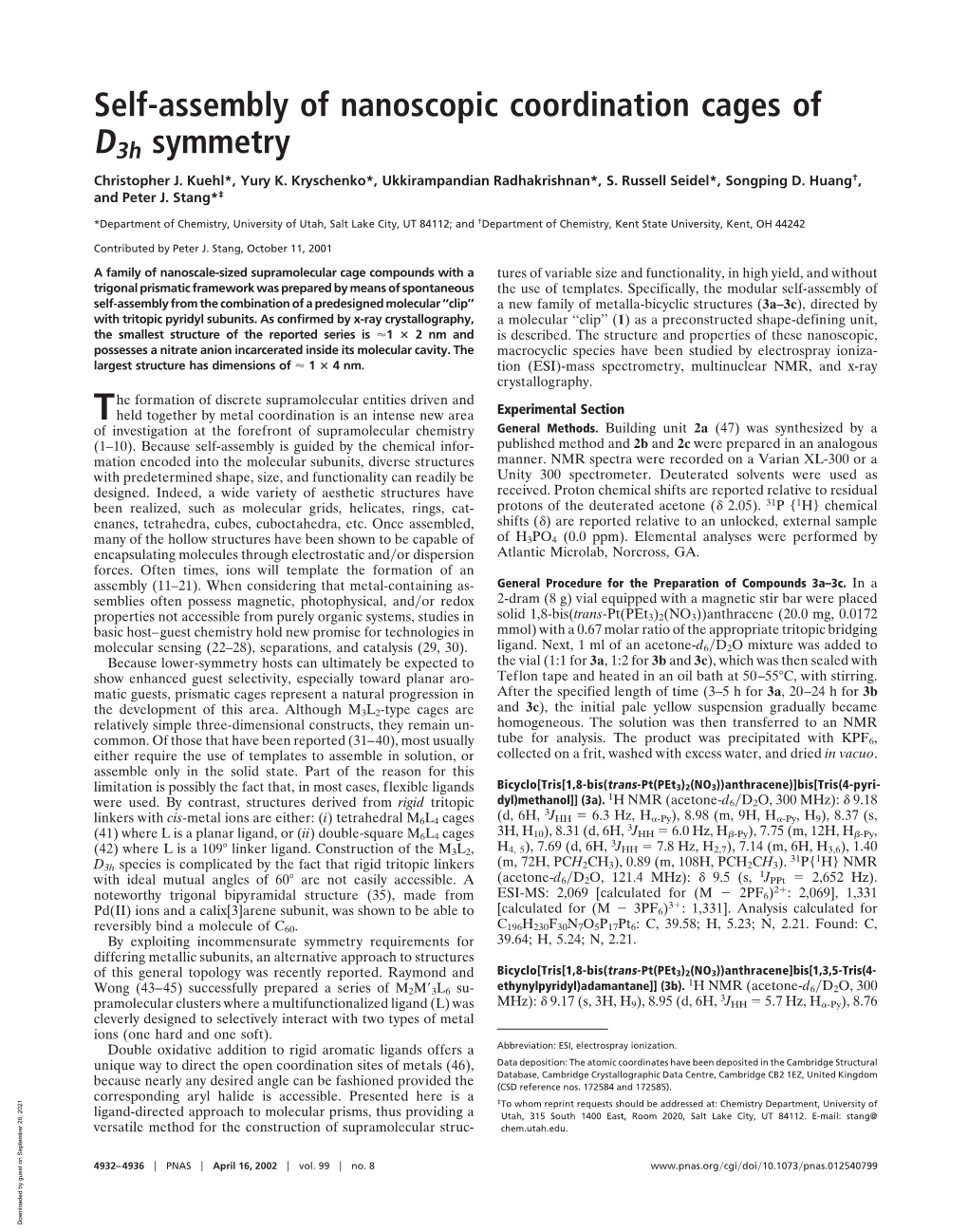 Self-Assembly of Nanoscopic Coordination Cages of D3h Symmetry Christopher J