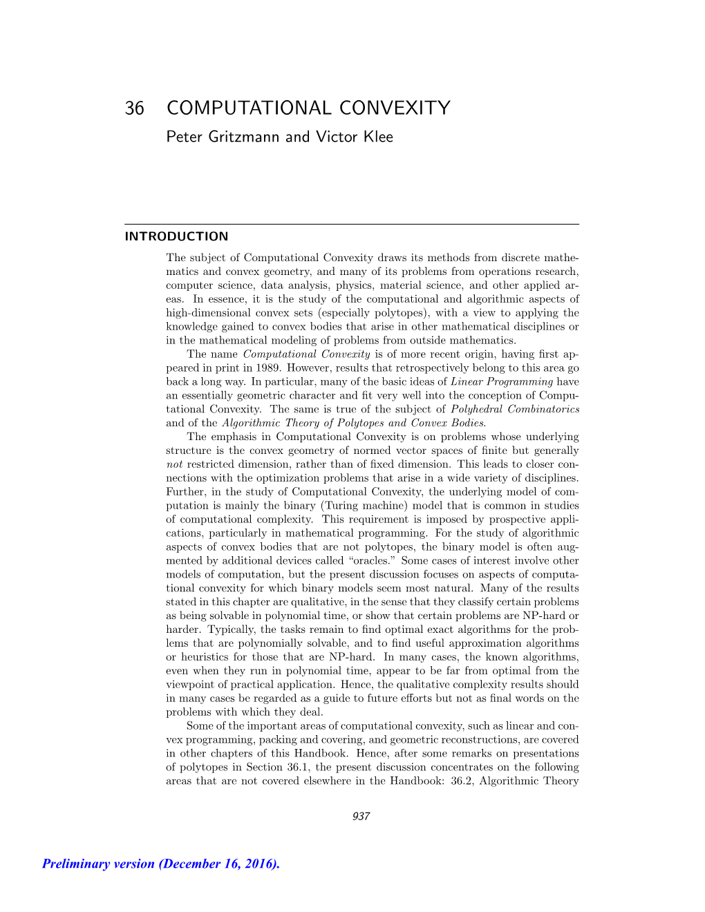 36 COMPUTATIONAL CONVEXITY Peter Gritzmann and Victor Klee