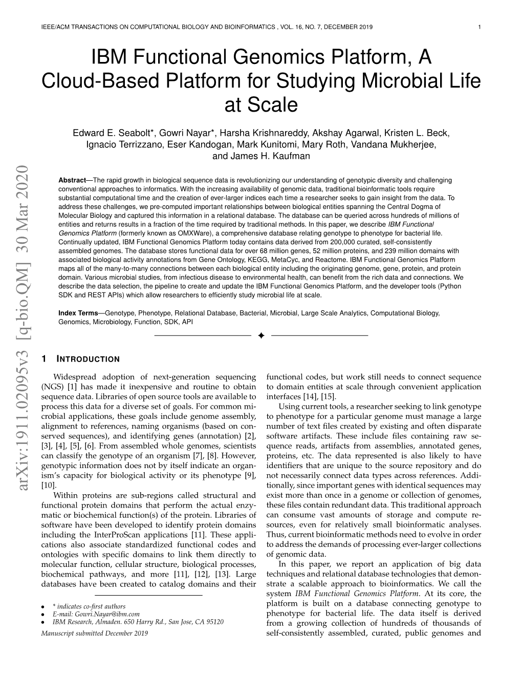 IBM Functional Genomics Platform, a Cloud-Based Platform for Studying Microbial Life at Scale