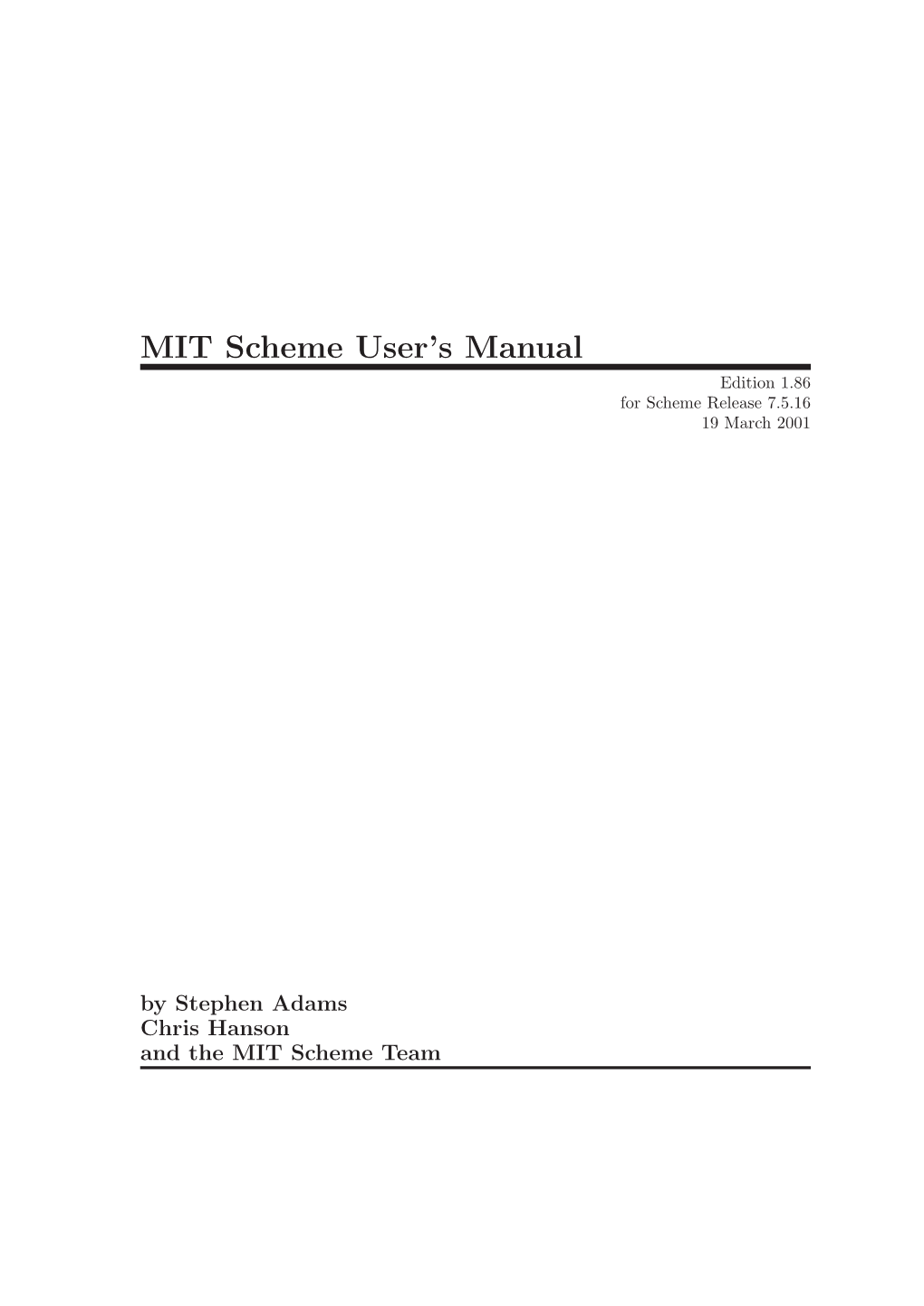 MIT Scheme User's Manual