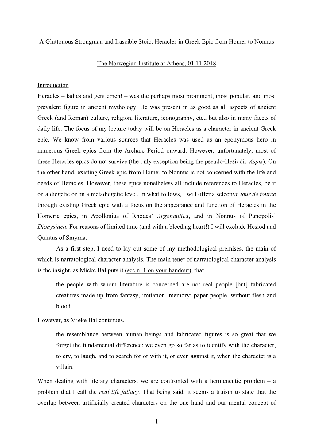 Heracles in Greek Epic from Homer to Nonnus the Norwegian Institute At