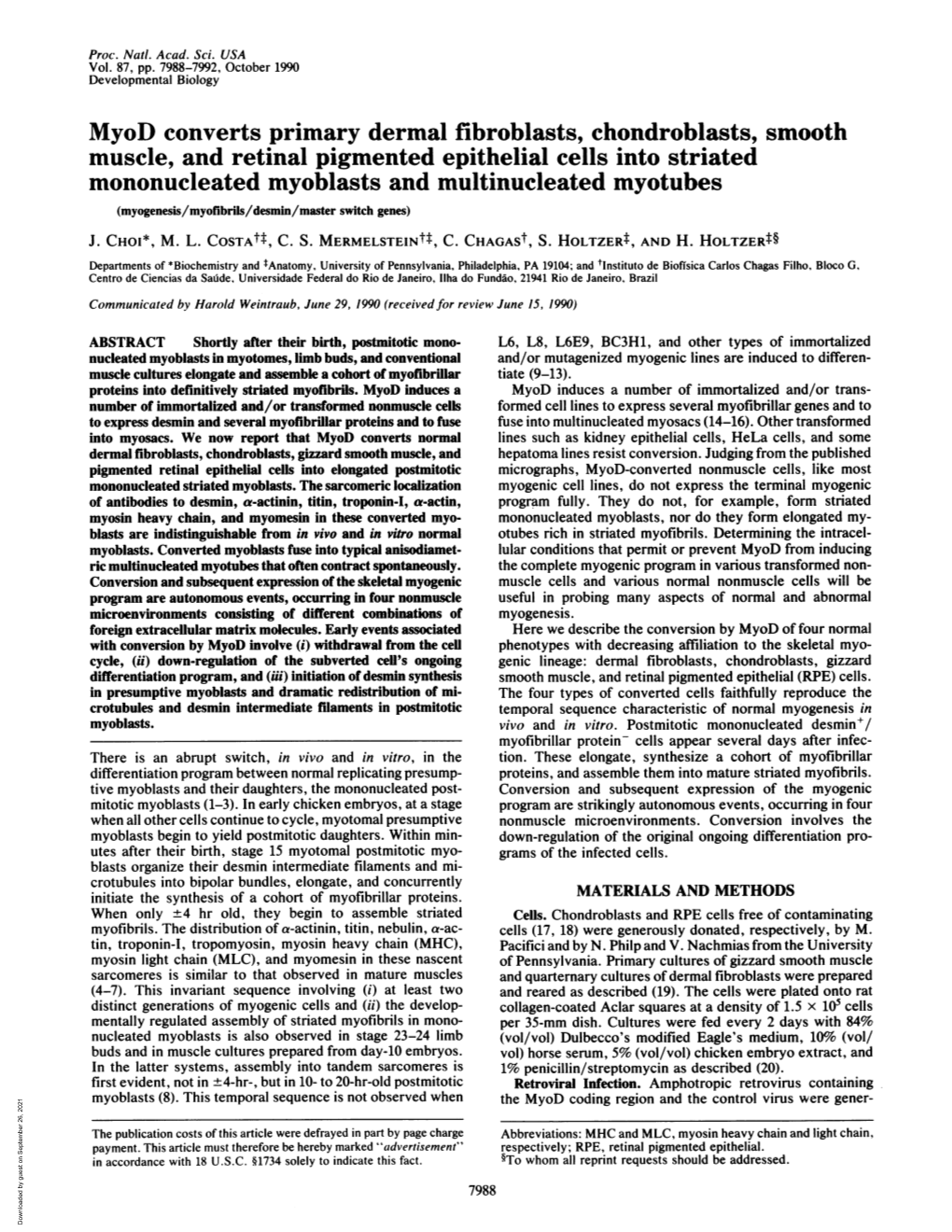 Myod Converts Primary Dermal Fibroblasts, Chondroblasts, Smooth