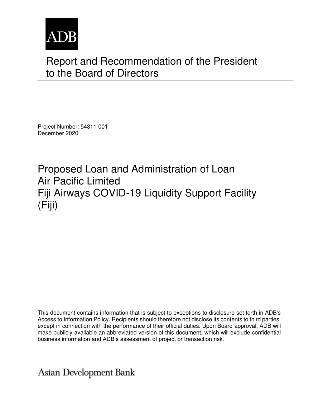 Fiji Airways COVID-19 Liquidity Support Facility (Fiji)