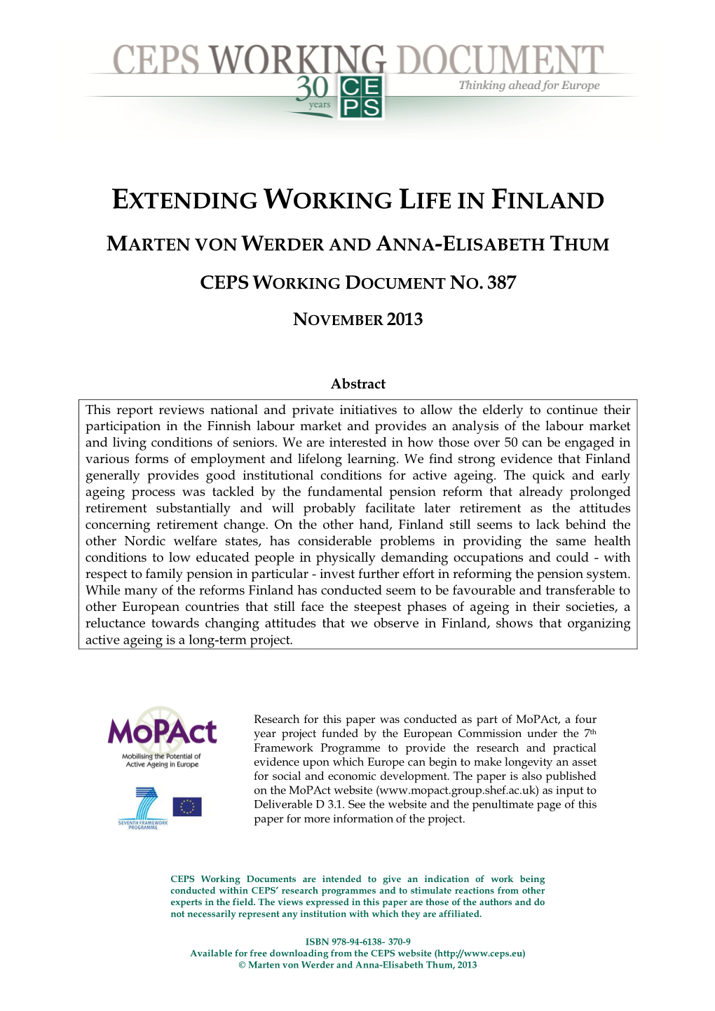 Extending Working Life in Finland