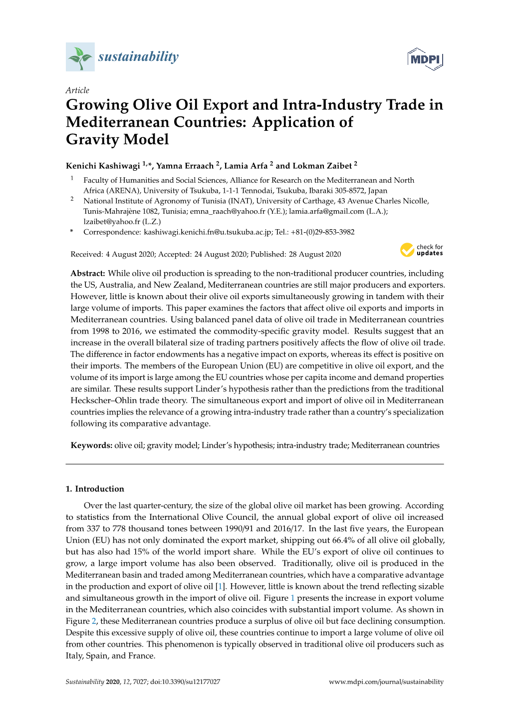 Growing Olive Oil Export and Intra-Industry Trade in Mediterranean Countries: Application of Gravity Model