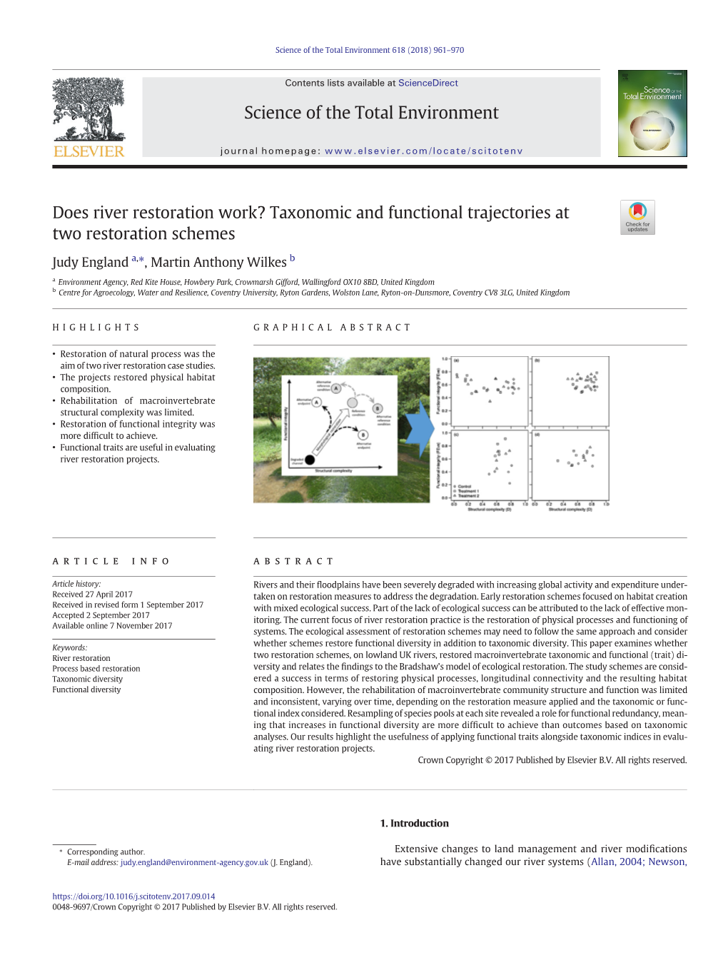 Does River Restoration Work? Taxonomic and Functional Trajectories at Two Restoration Schemes