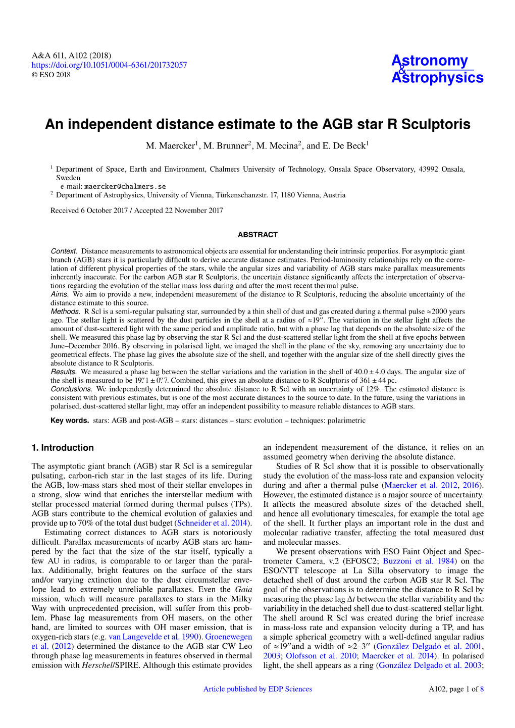 An Independent Distance Estimate to the AGB Star R Sculptoris M