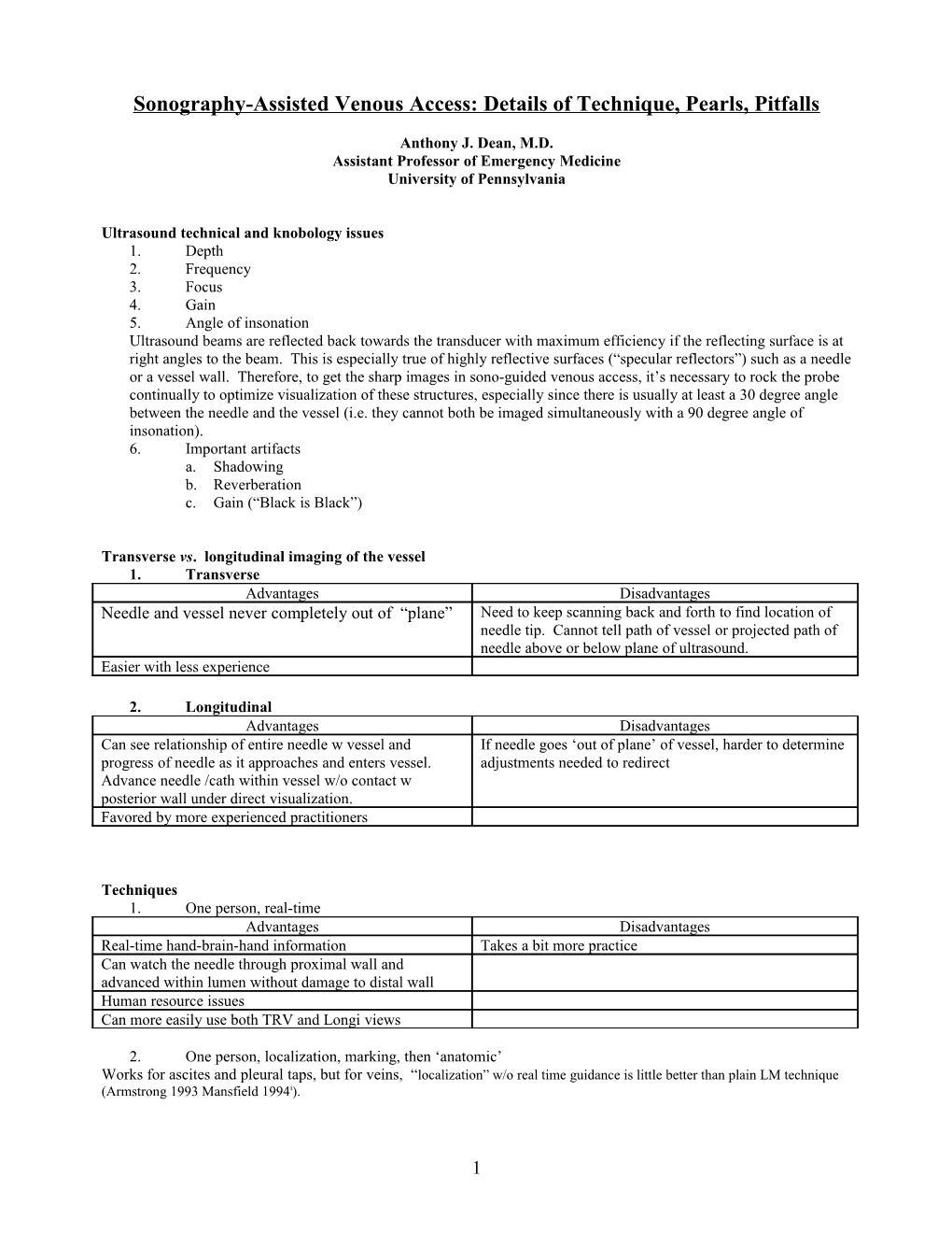 Notes on Sonography-Assisted Venous Access