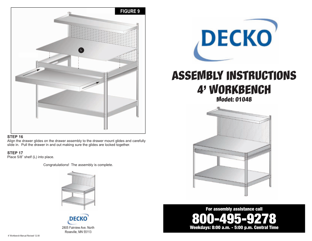 Assembly Instructions 4' Workbench