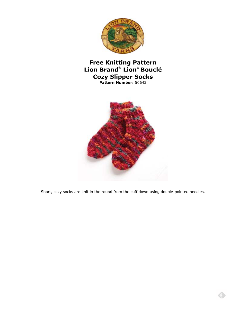 Free Knitting Pattern: Lion® Bouclé Cozy Slipper Socks