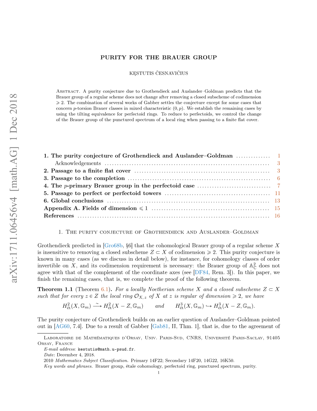 Arxiv:1711.06456V4 [Math.AG] 1 Dec 2018