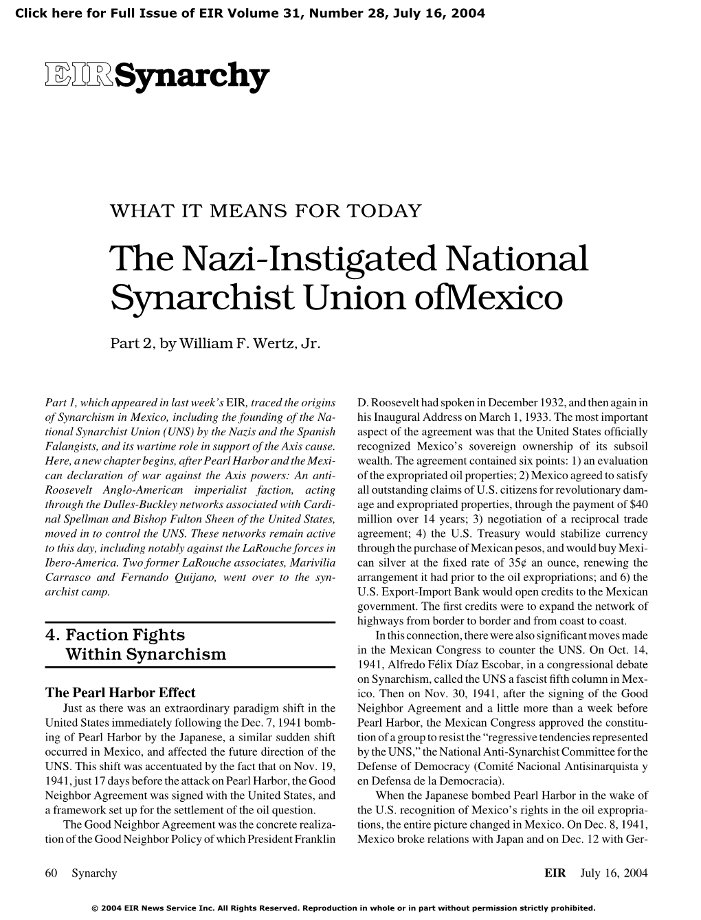The Nazi-Instigated National Synarchist Union of Mexico: What It