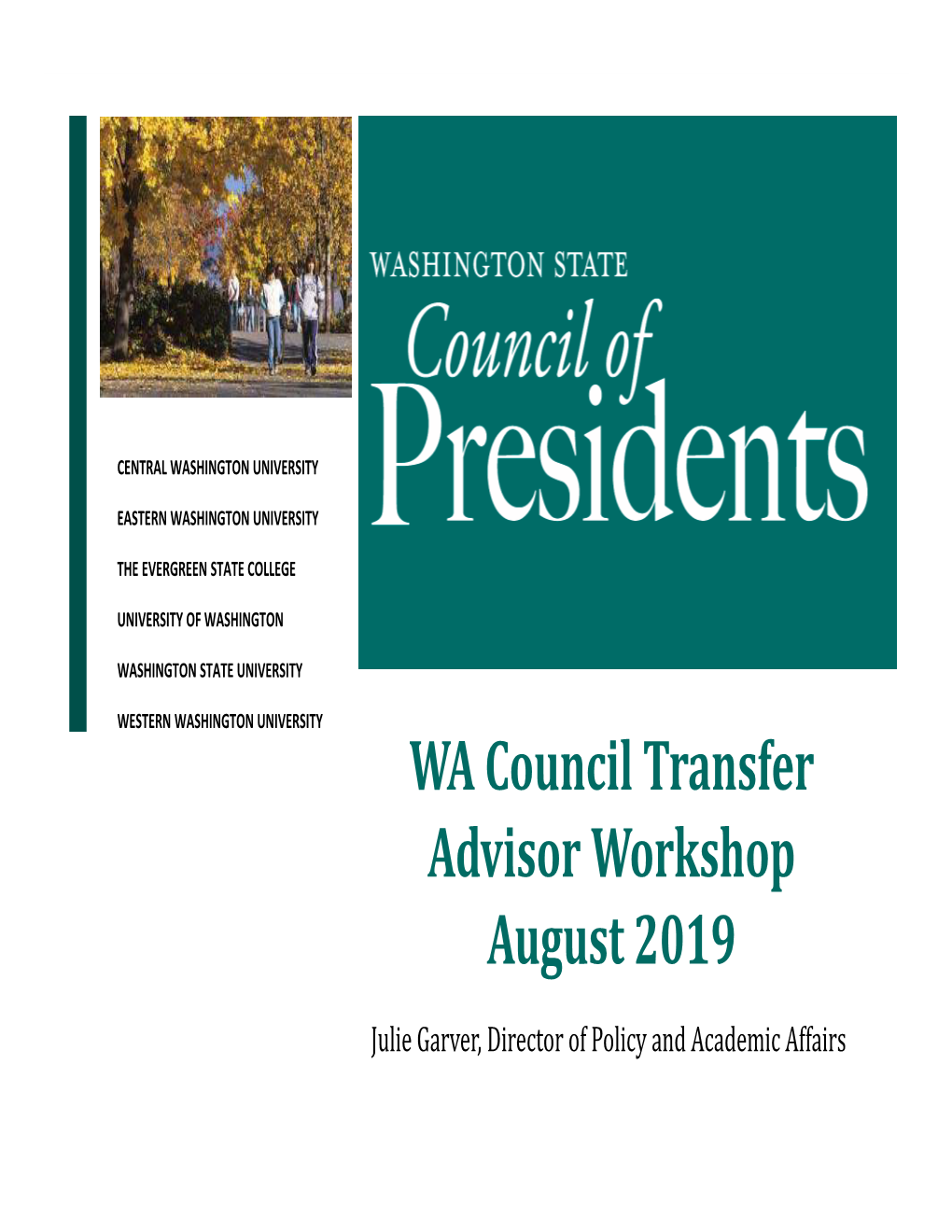 WA Council Transfer Advisor Workshop August 2019
