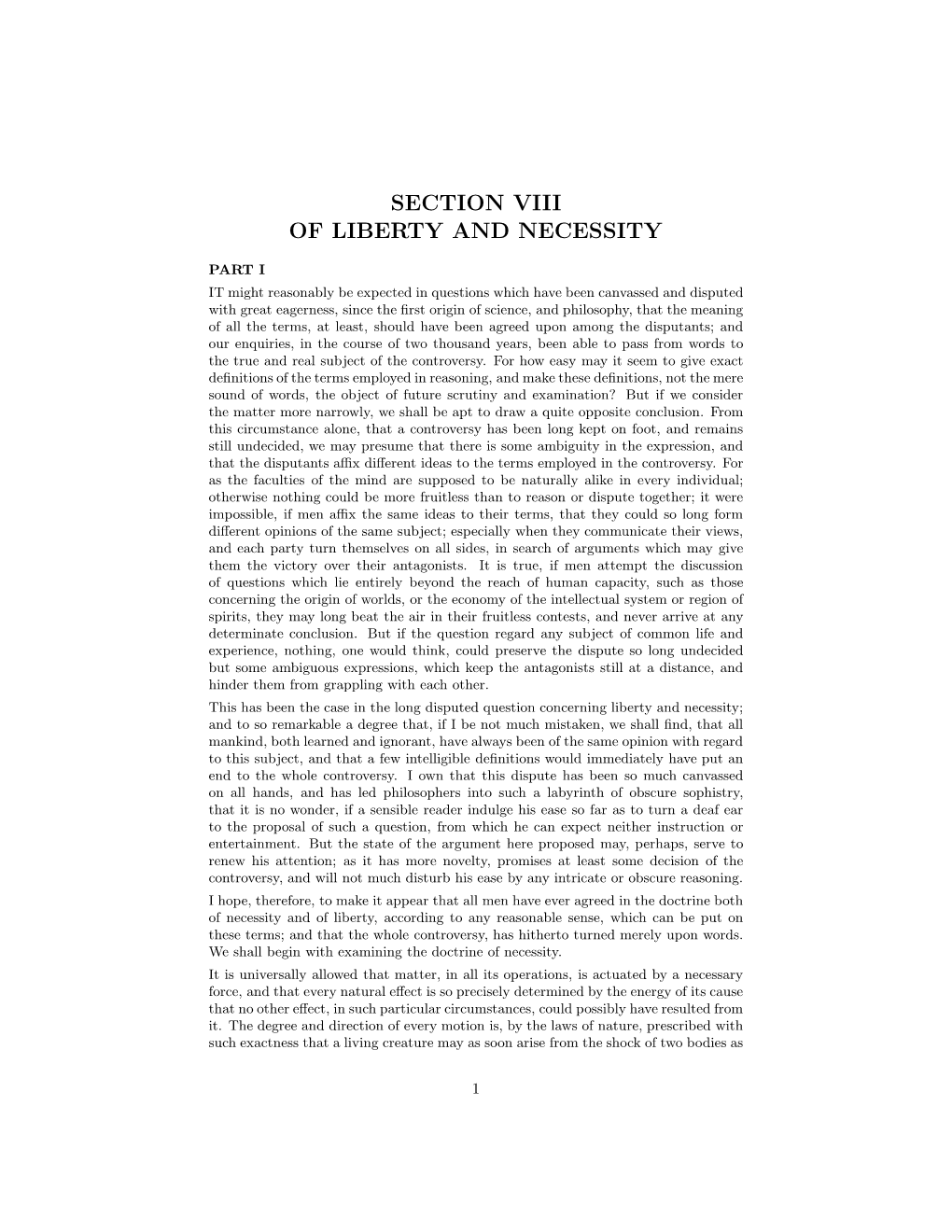 Section Viii of Liberty and Necessity