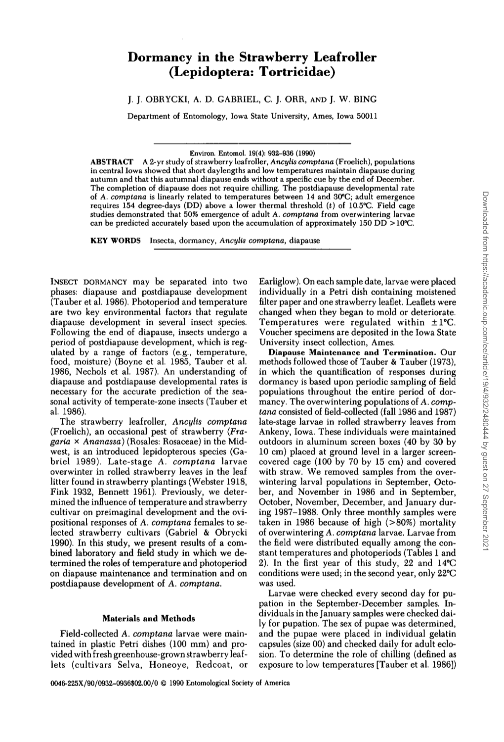 Dormancy in the Strawberry Leafroller (Lepidoptera: Tortricidae)