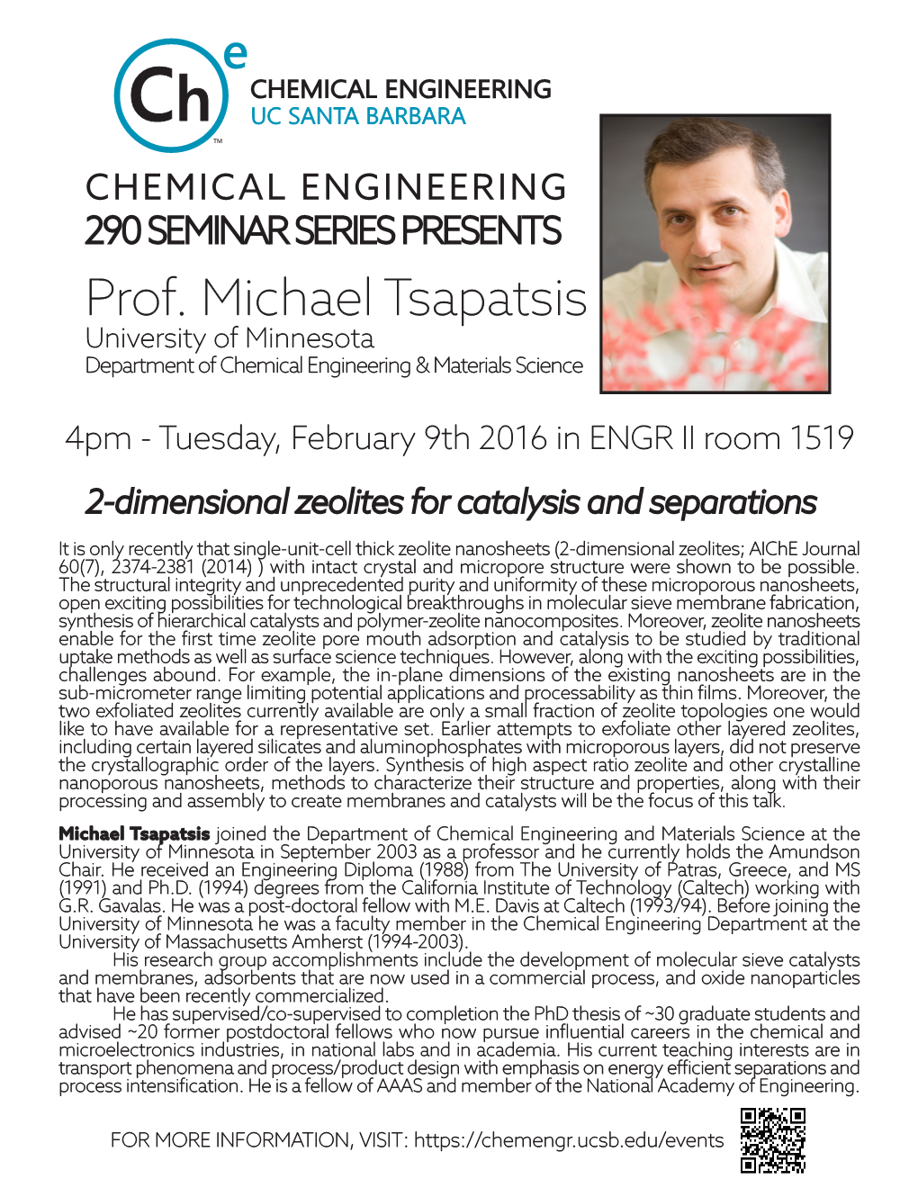 Prof. Michael Tsapatsis University of Minnesota Department of Chemical Engineering & Materials Science