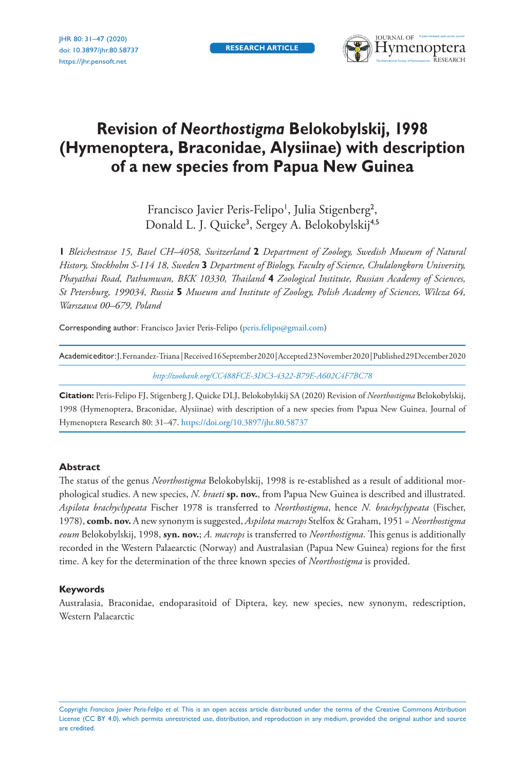 Hymenoptera, Braconidae, Alysiinae) with Description of a New Species from Papua New Guinea