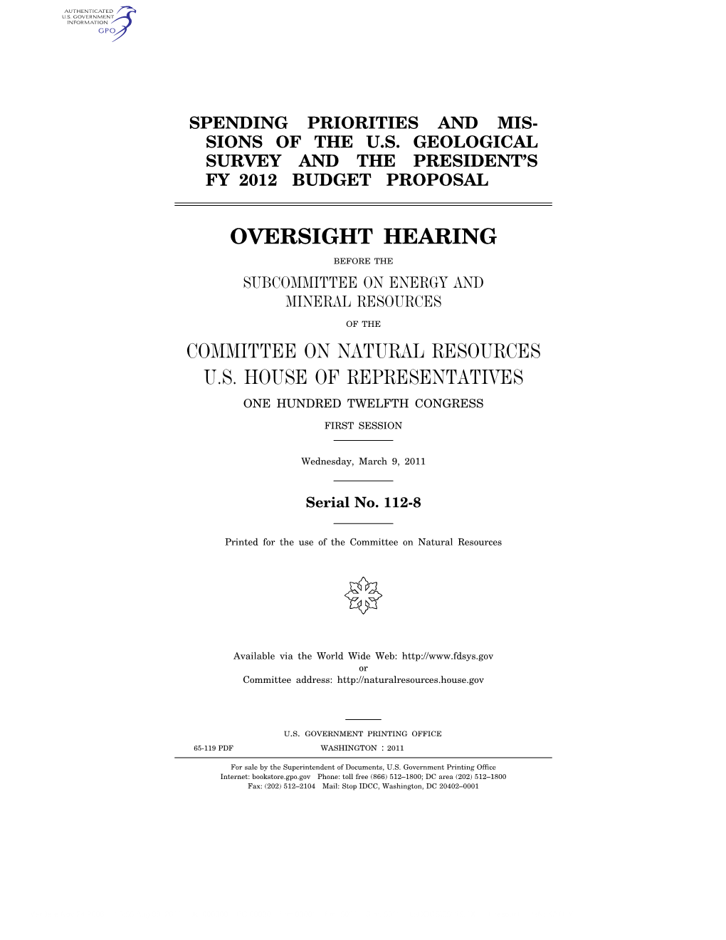 Oversight Hearing Committee on Natural