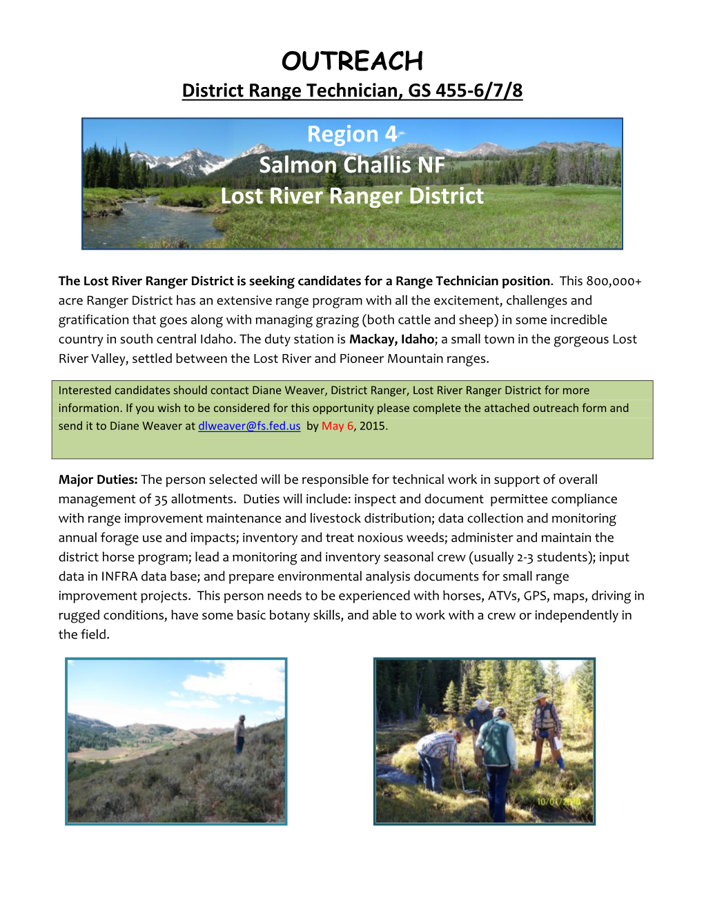 OUTREACH Region 4 Salmon Challis NF Lost River Ranger District