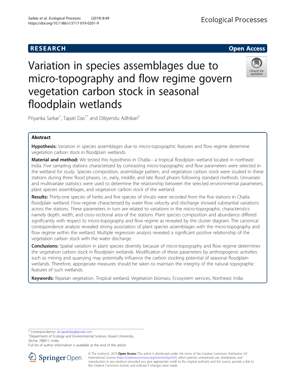 Variation in Species Assemblages Due to Micro-Topography and Flow