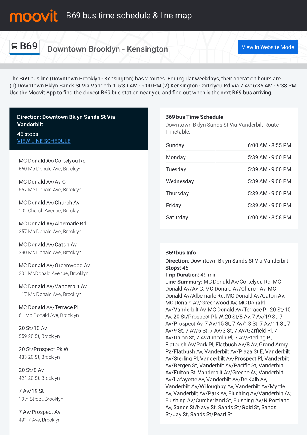 B69 Bus Time Schedule & Line Route