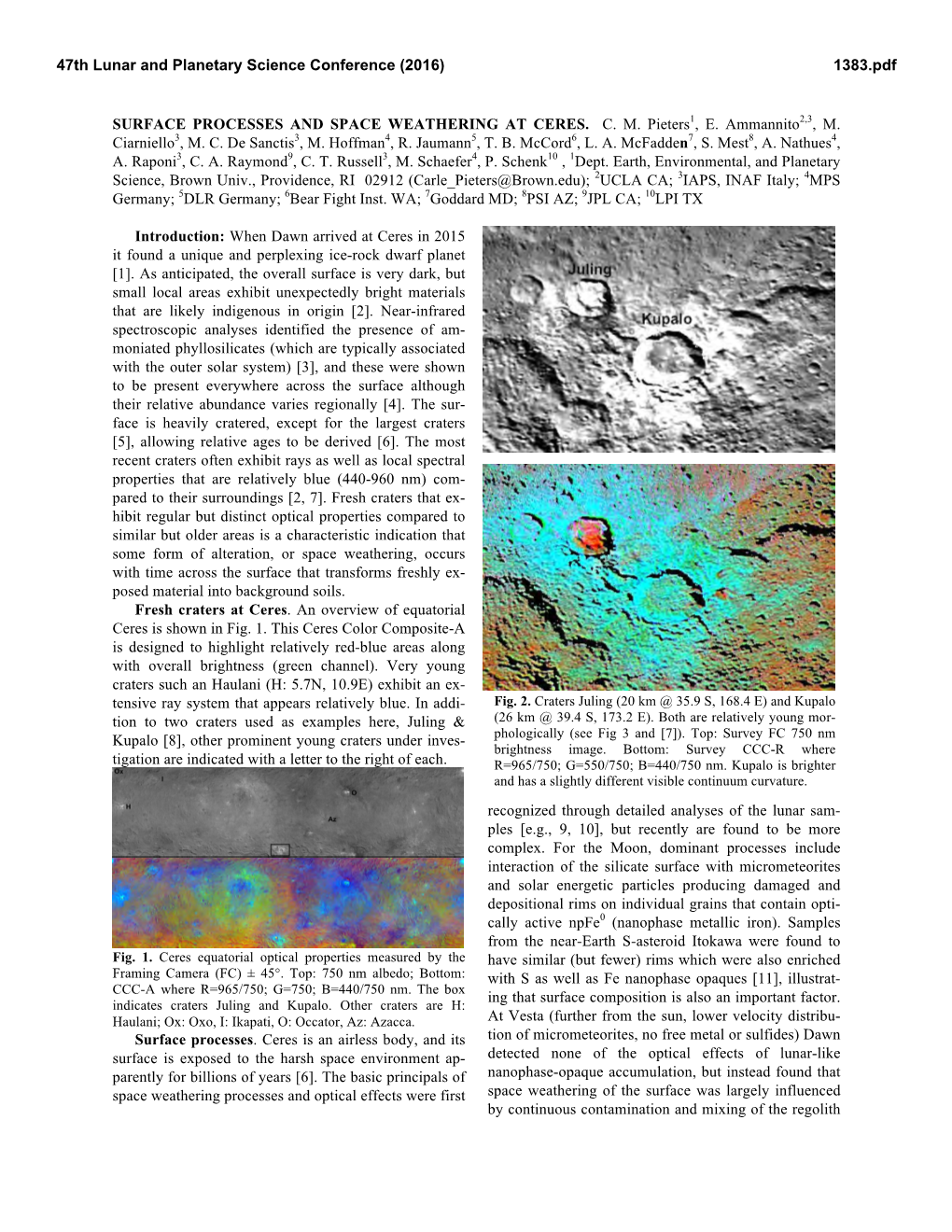 Surface Processes and Space Weathering on Ceres