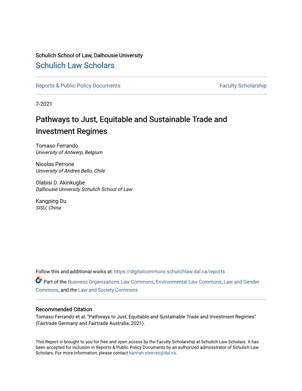 Pathways to Just, Equitable and Sustainable Trade and Investment Regimes