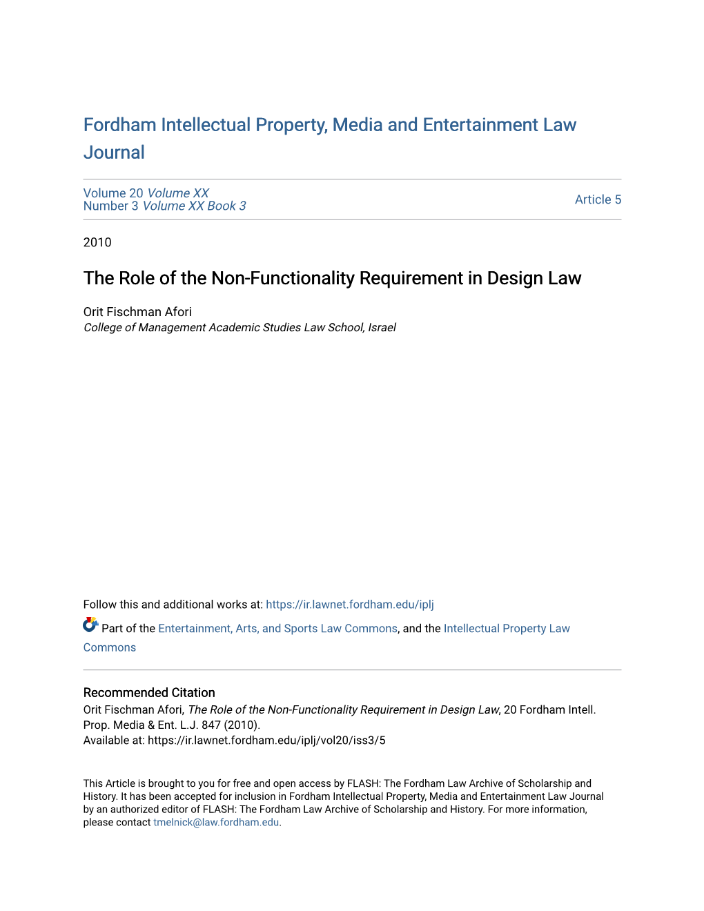 The Role of the Non-Functionality Requirement in Design Law