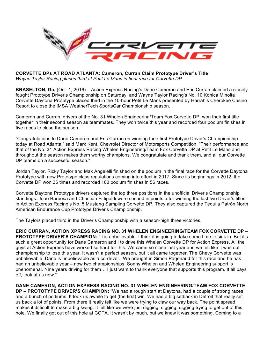 Corvette DP PLM Race Report