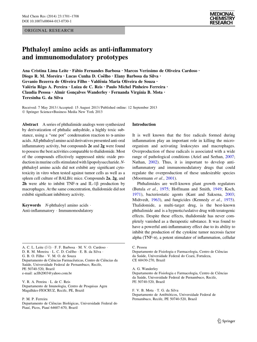 Phthaloyl Amino Acids As Anti-Inflammatory And