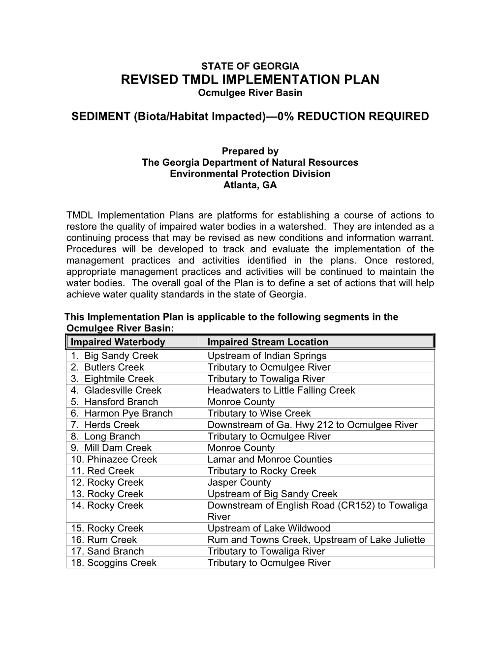 REVISED TMDL IMPLEMENTATION PLAN Ocmulgee River Basin