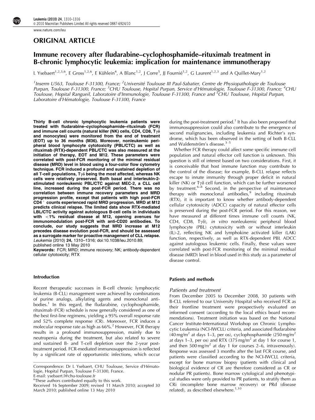 Immune Recovery After Fludarabine–Cyclophosphamide