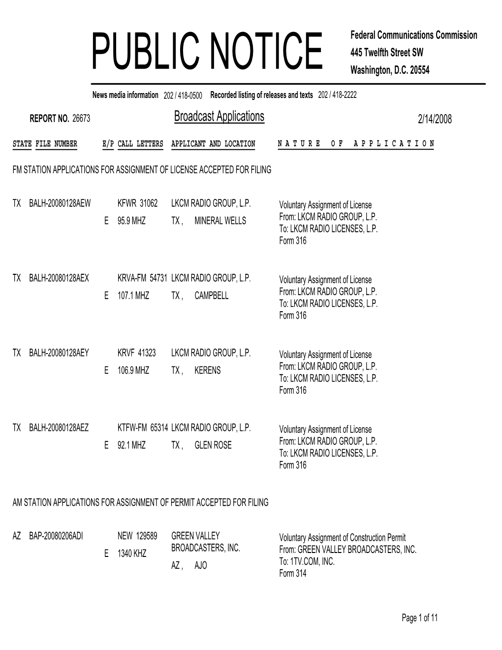 Broadcast Applications 2/14/2008