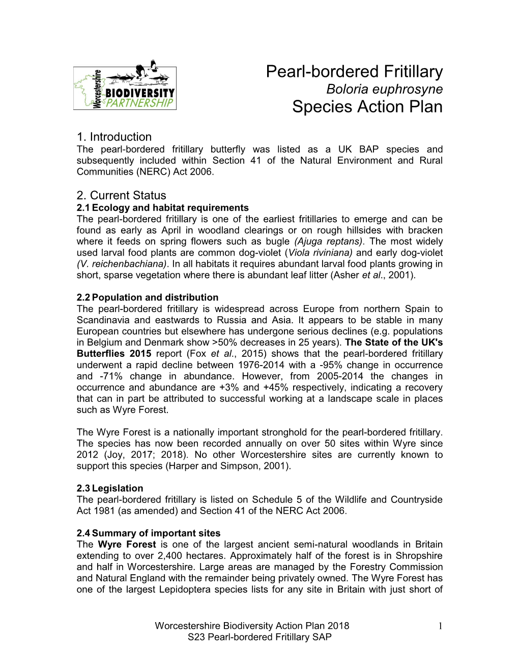 Pearl-Bordered Fritillary Boloria Euphrosyne Species Action Plan