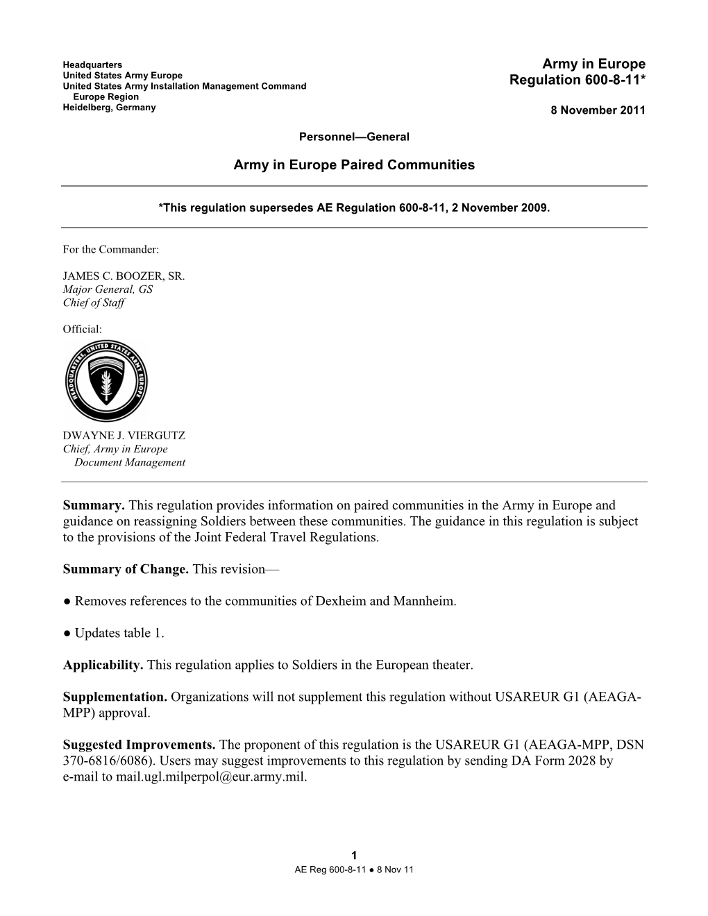 Army in Europe Regulation 600-8-11, 8 November 2011