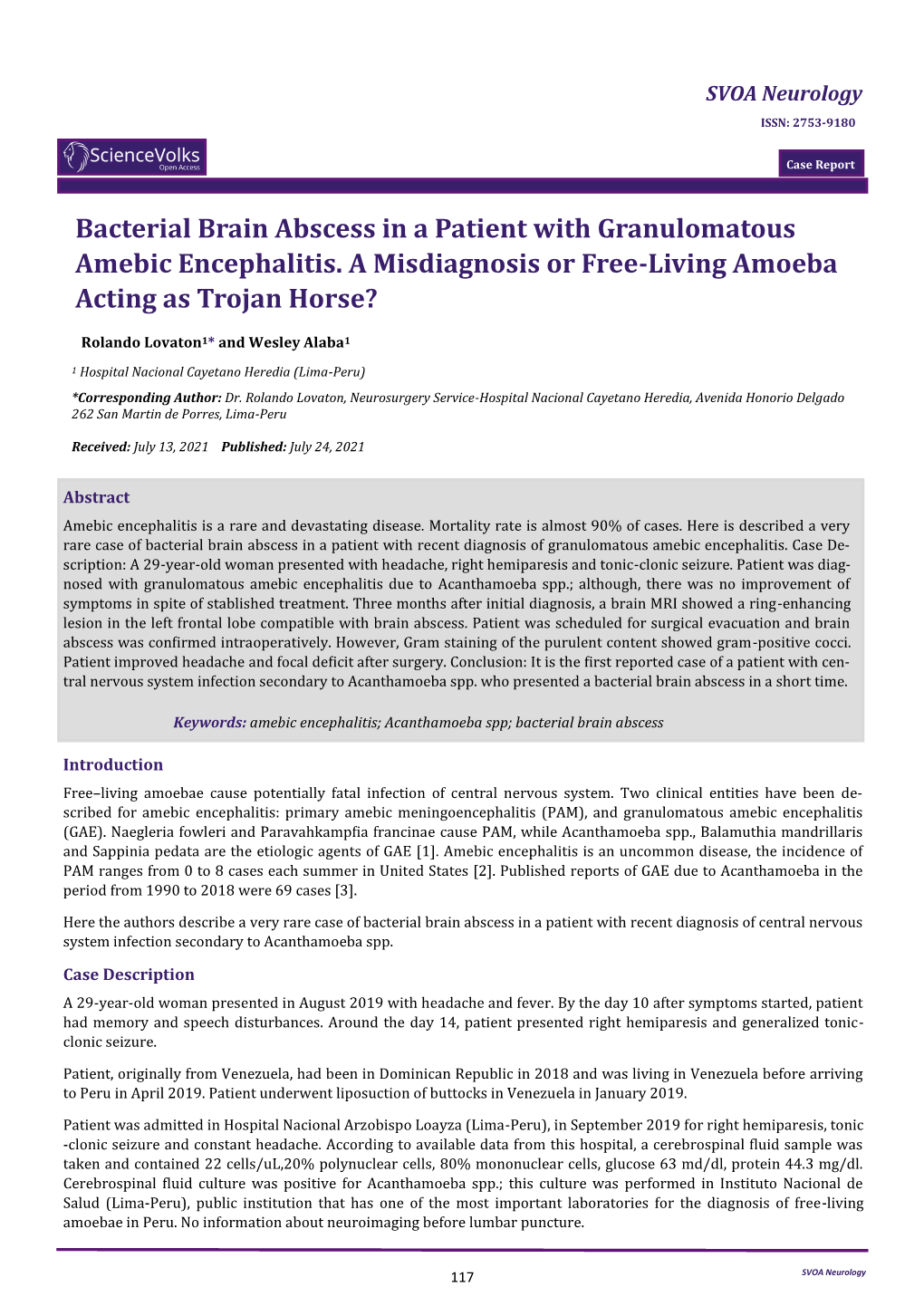 Bacterial Brain Abscess in a Patient with Granulomatous Amebic Encephalitis