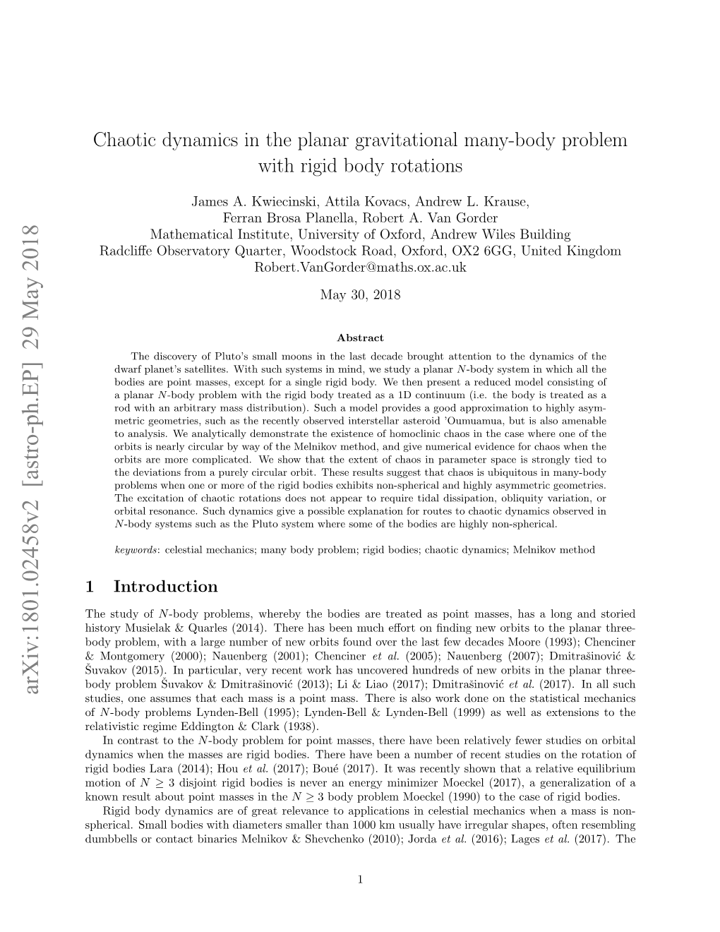 Chaotic Dynamics in the Planar Gravitational Many-Body Problem with Rigid Body Rotations