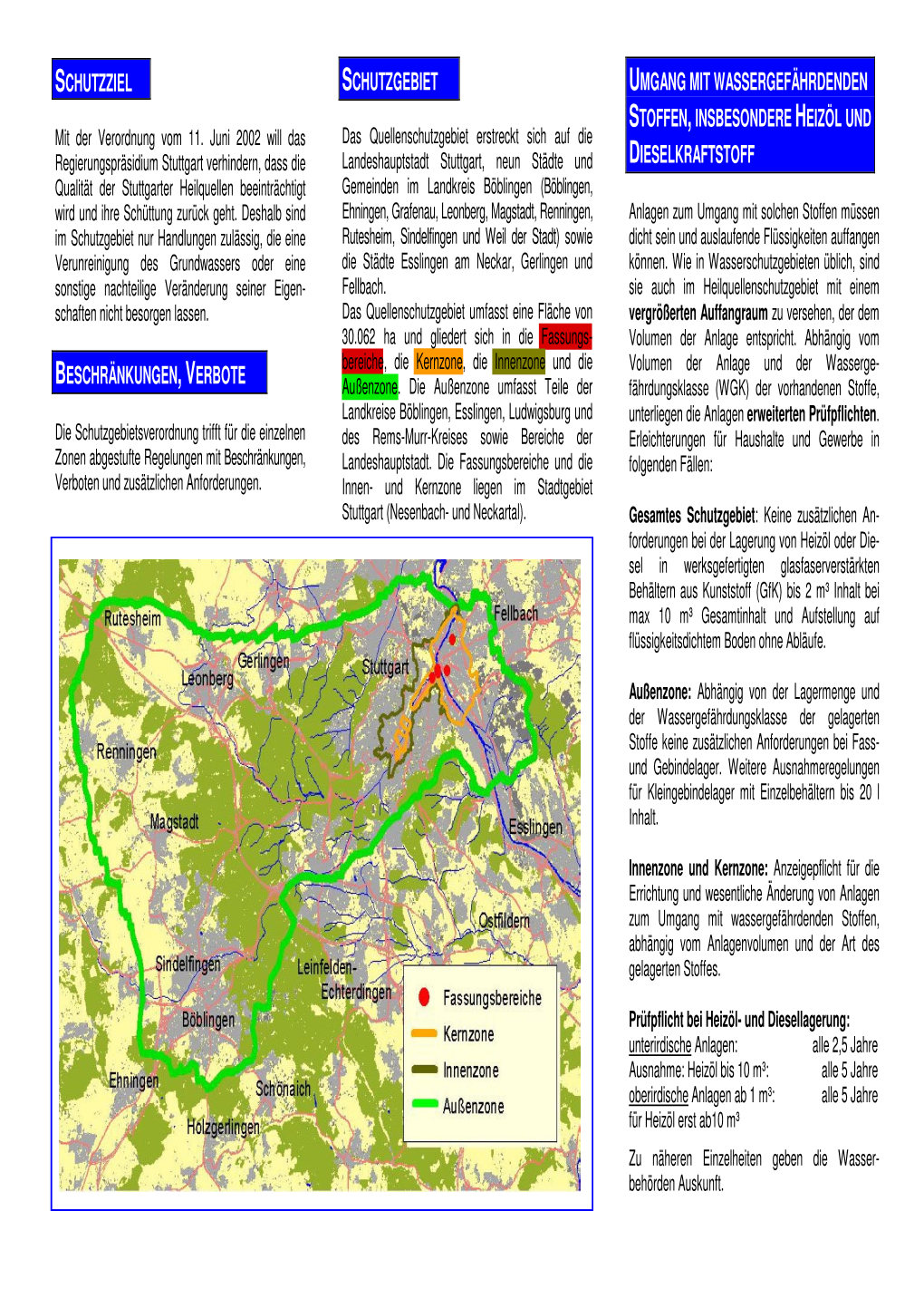 SCHUTZGEBIET UMGANG MIT WASSERGEFÄHRDENDEN STOFFEN , INSBESONDERE HEIZÖL UND Mit Der Verordnung Vom 11