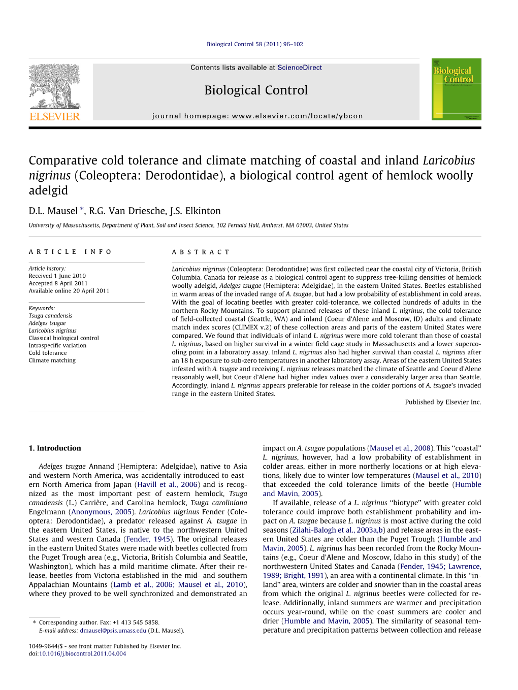 Comparative Cold Tolerance and Climate Matching Of