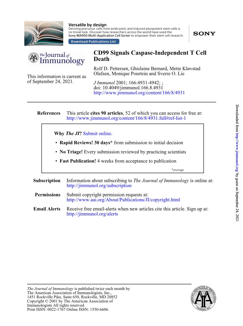 Death CD99 Signals Caspase-Independent T Cell