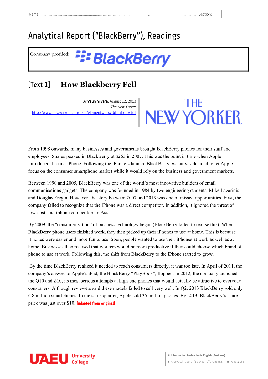 (“Blackberry”), Readings