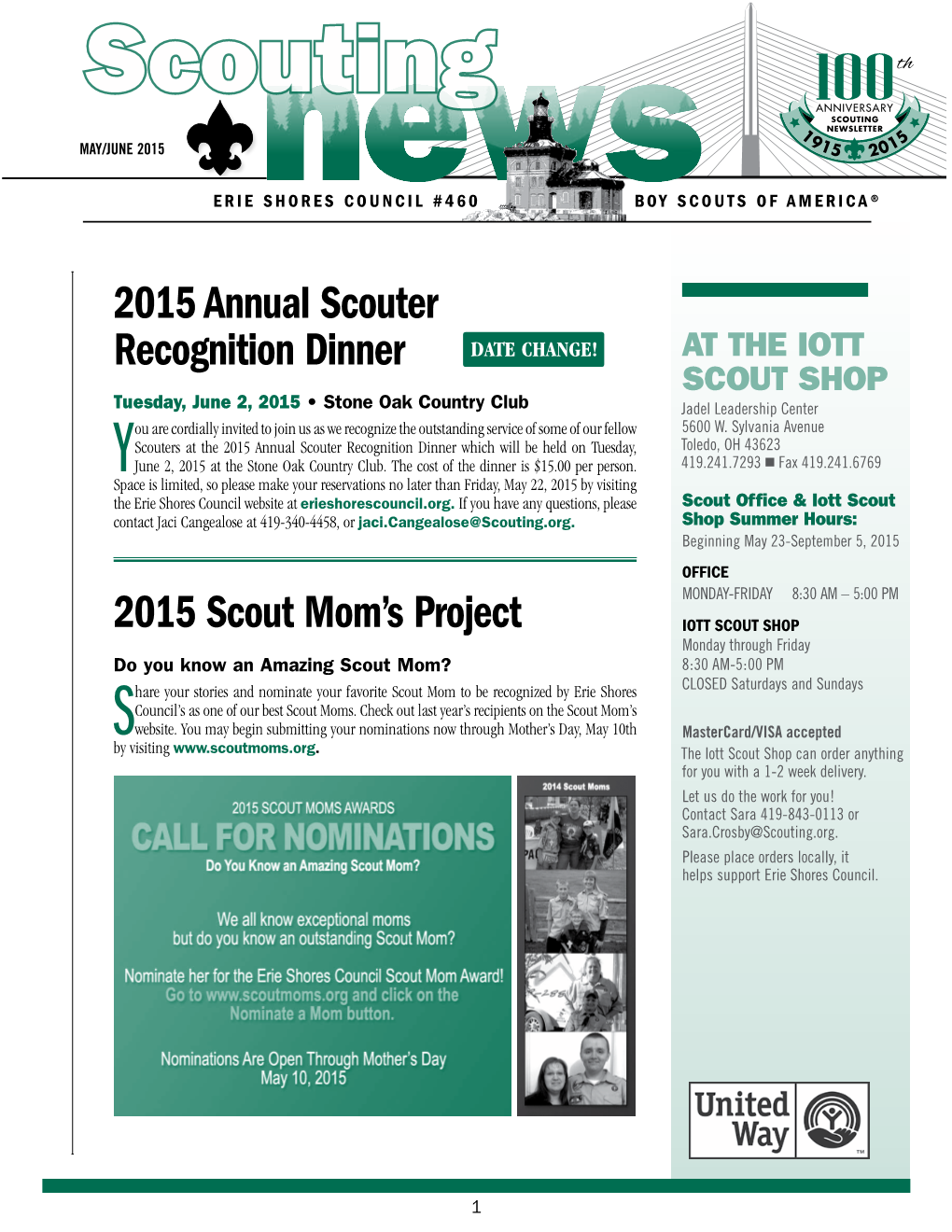 Scouting ANNIVERSARY SCOUTING 1 NEWSLETTER 9 5 MAY/JUNE 2015 15 201