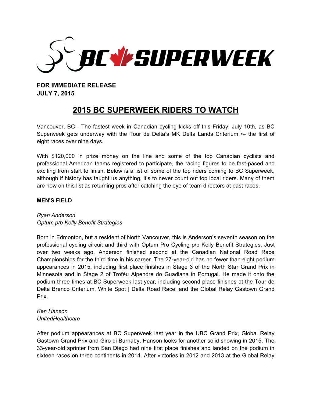 2015 Bc Superweek Riders to Watch